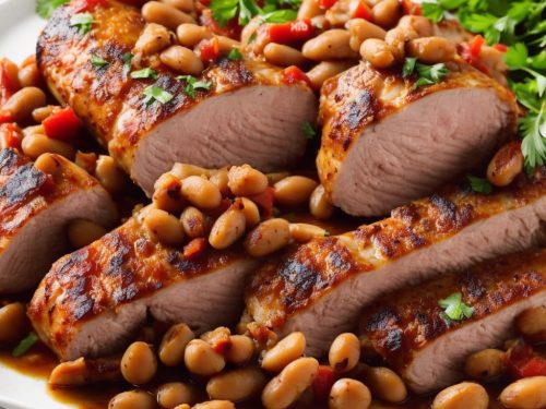 Chorizo-stuffed Pork Loin with Braised Beans