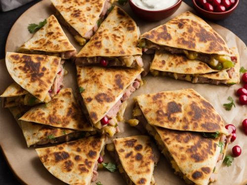Christmas Ham Quesadilla with Sweet Pickled Onions