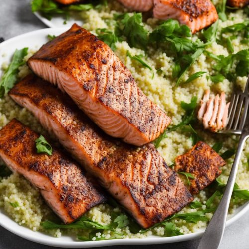 Cinnamon Rubbed Salmon with Couscous & Harissa Yogurt Recipe