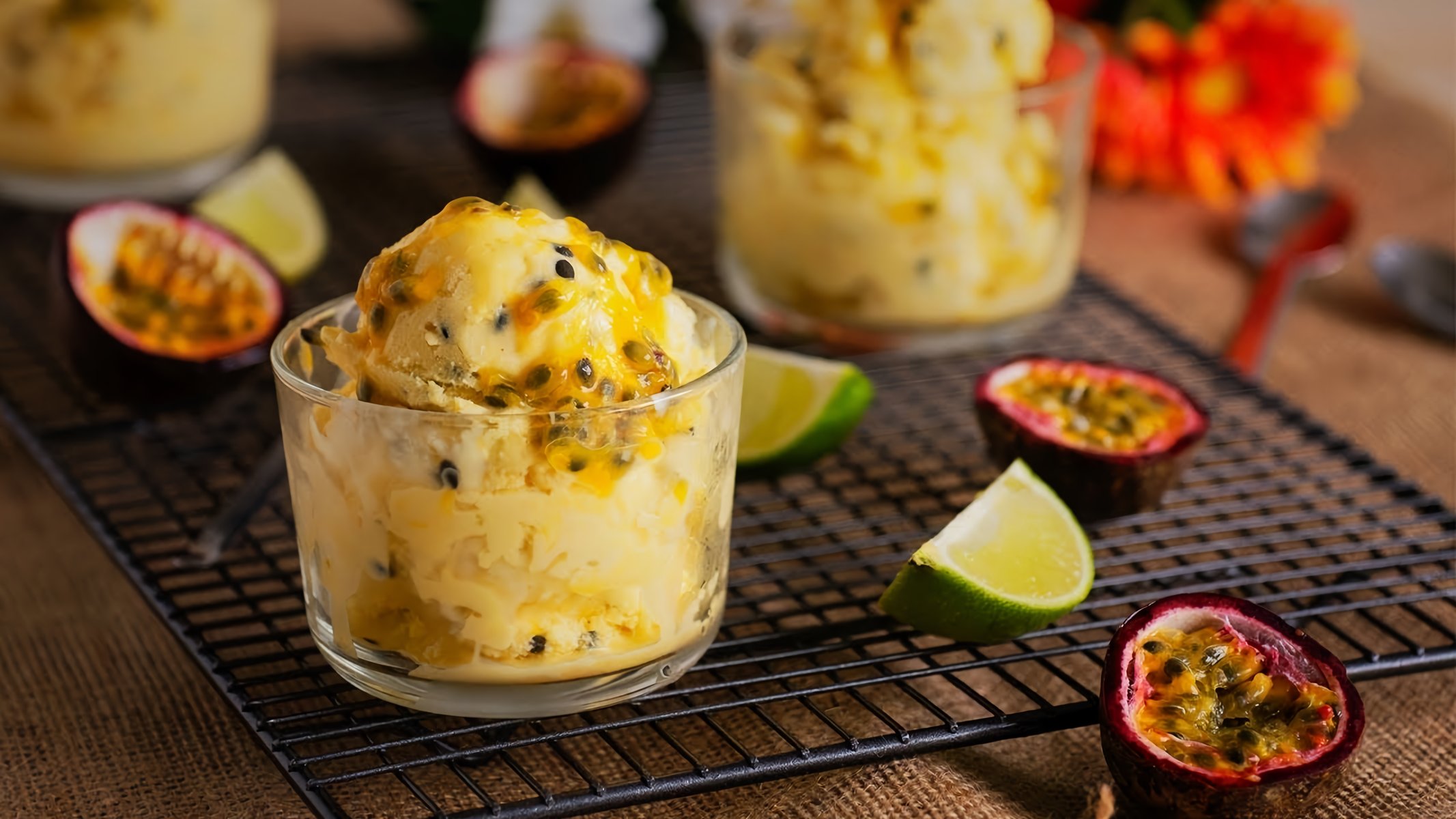 Coconut Ice Cream with Mango Passion Fruit