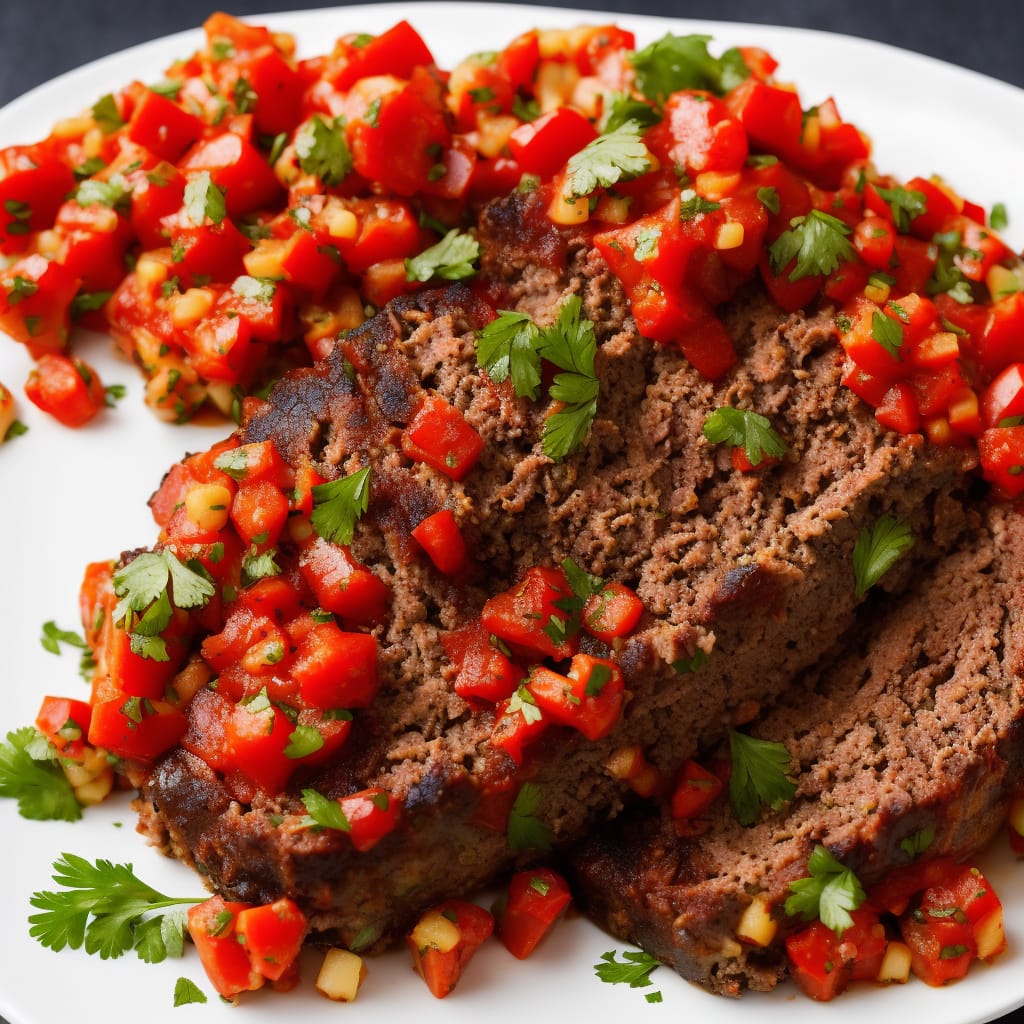 Cold Meatloaf with Squashed Tomato & Pepper Salsa