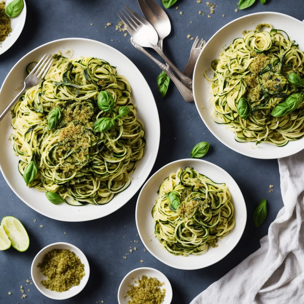 Courgette & Basil Pasta with Pesto Crumbs
