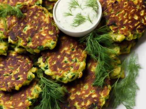 Courgette Fritters with Dill & Cucumber Sauce