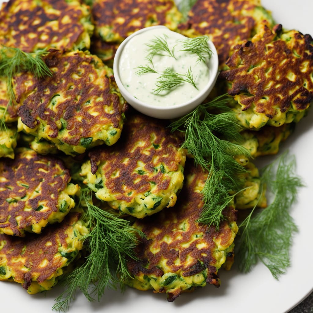 Courgette Fritters with Dill & Cucumber Sauce
