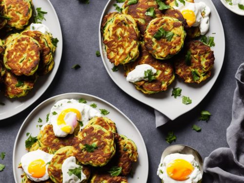Courgette & Ricotta Fritters with Poached Eggs & Harissa Yogurt