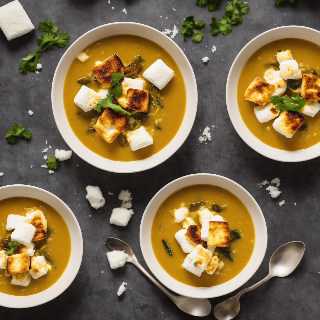 Courgette Soup with Parmesan and Burnt Chilli Marshmallow