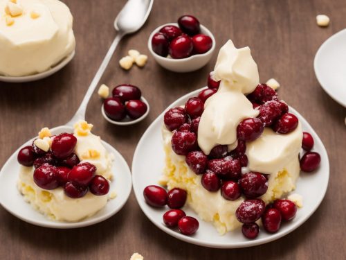 Cranberry-crowned pud with white chocolate custard