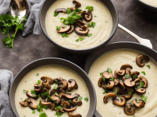 Cream of cauliflower soup with sautéed wild mushrooms