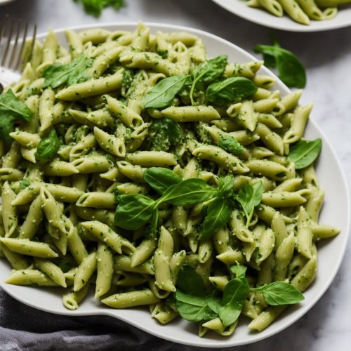 Creamy Edamame Pesto Pasta with Rocket Salad Recipe
