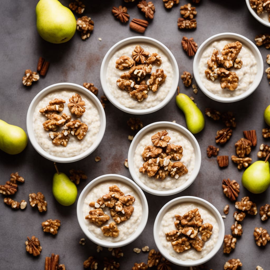 Creamy Yogurt Porridge with Pear, Walnut & Cinnamon Topping