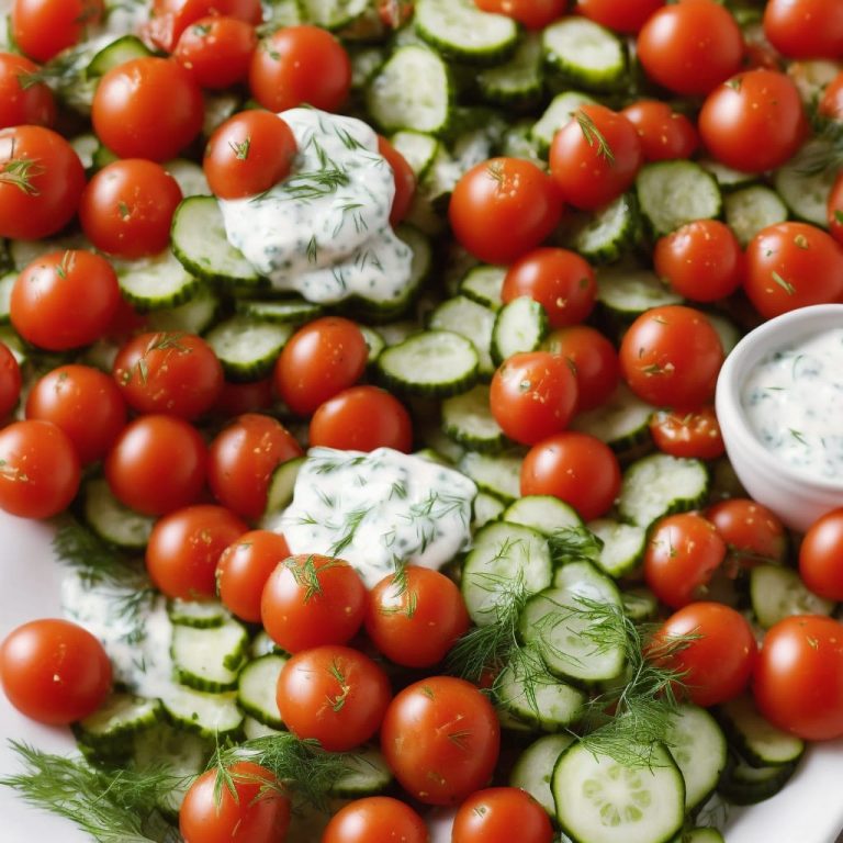 Crispy Cucumbers and Tomatoes in Dill Dressing Recipe