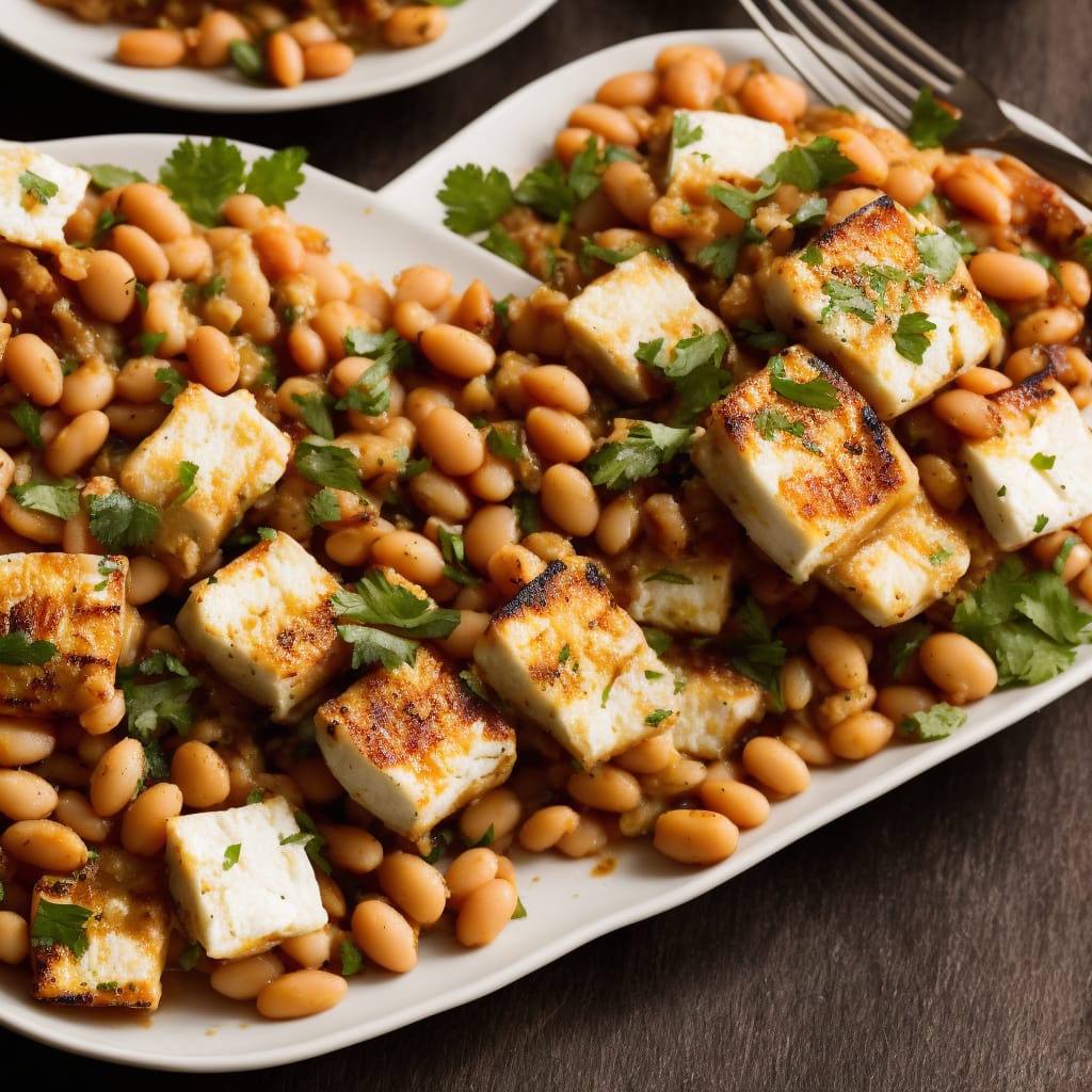 Crispy Grilled Feta with Saucy Butter Beans