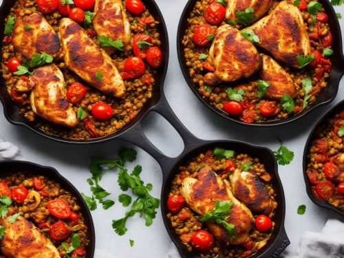Crispy Paprika Chicken with Tomatoes & Lentils