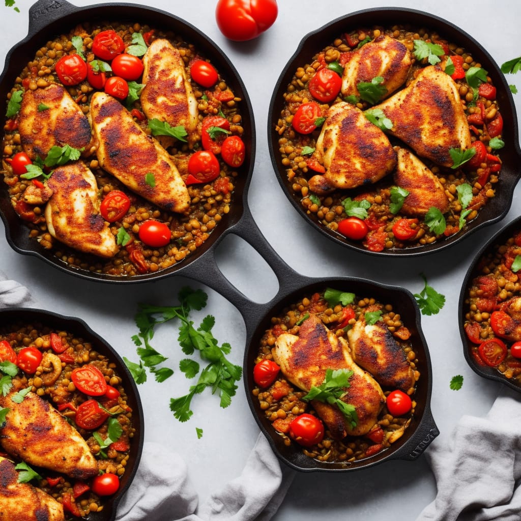 Crispy Paprika Chicken with Tomatoes & Lentils