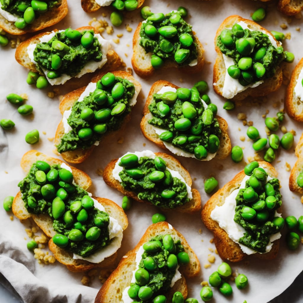Crostini with Pea Purée, Rocket & Broad Beans