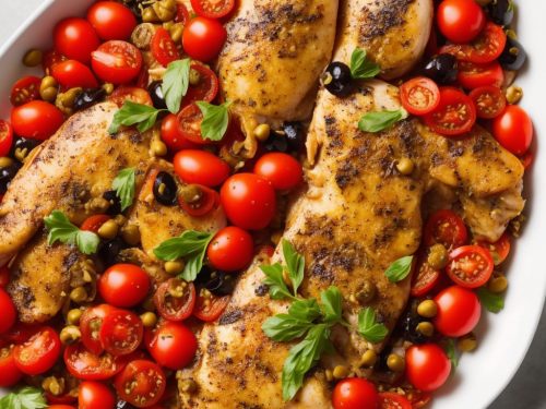 Flattened Chicken with Tomatoes, Olives & Capers