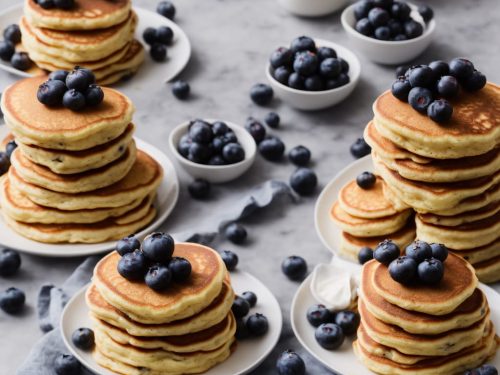 Fluffy Almond Pancakes with Blueberry Ripple Yogurt