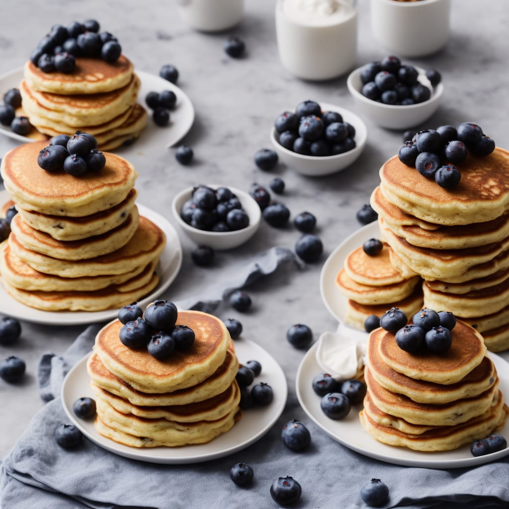 Fluffy Almond Pancakes with Blueberry Ripple Yogurt