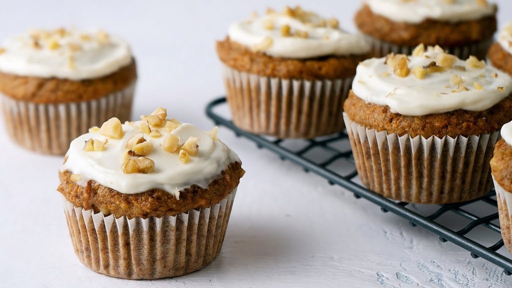 Fluffy Carrot Muffins with Cream Cheese Frosting