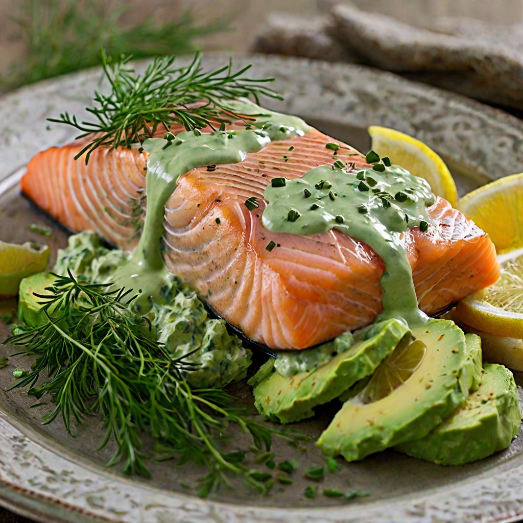 Foil-Poached Salmon with Dill & Avocado Mayo