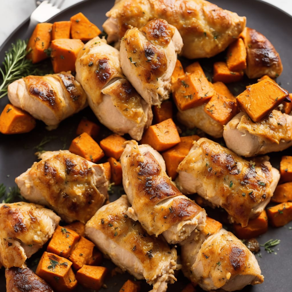 Fragrant Crown Roast of Chicken with Sausage 'Rolls' & Maple Sweet Potatoes