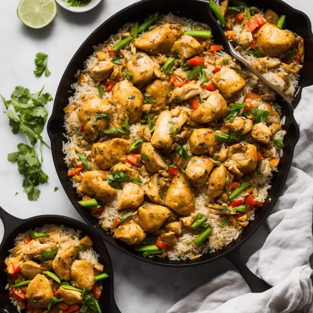 Garlic Chicken, Vegetable and Rice Skillet Recipe