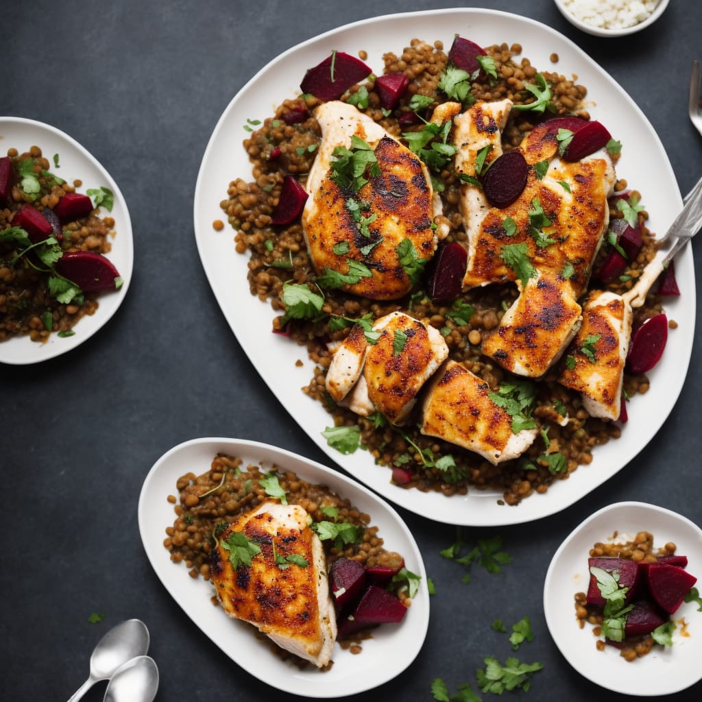 Goat's Cheese Chicken with Warm Lentils & Sweet Beets