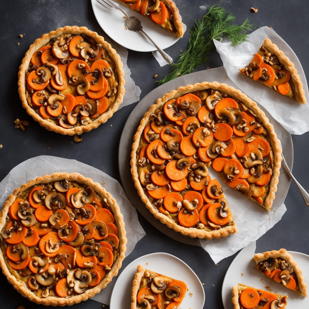 Golden-glazed Carrot, Mushroom & Hazelnut Tart