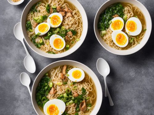 Golden Noodle Soup with Soft Boiled Eggs
