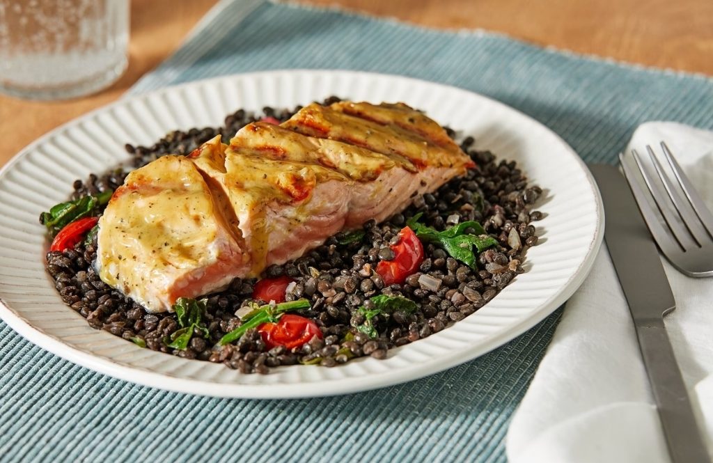 Gremolata-Crusted Salmon with Lentils & Spinach