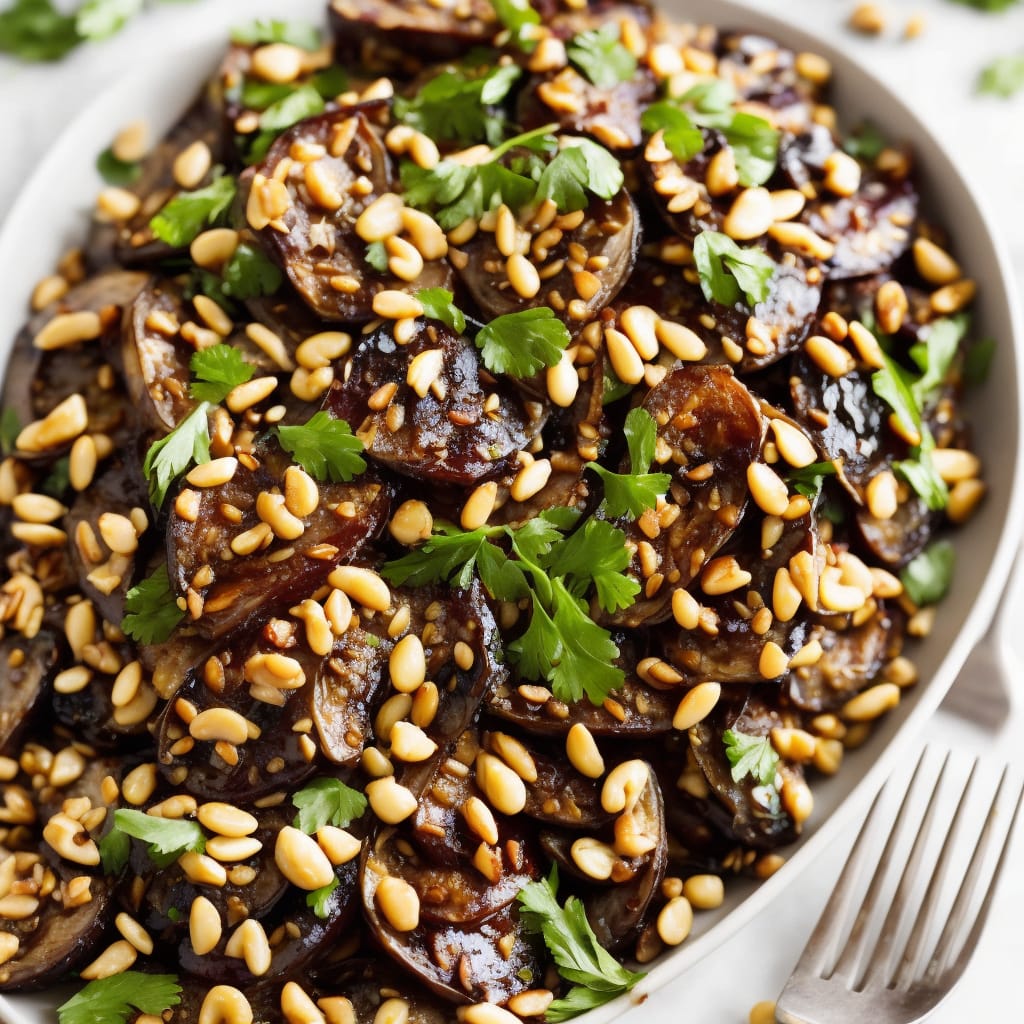Griddled Aubergine Salad with Sultanas & Pine Nuts