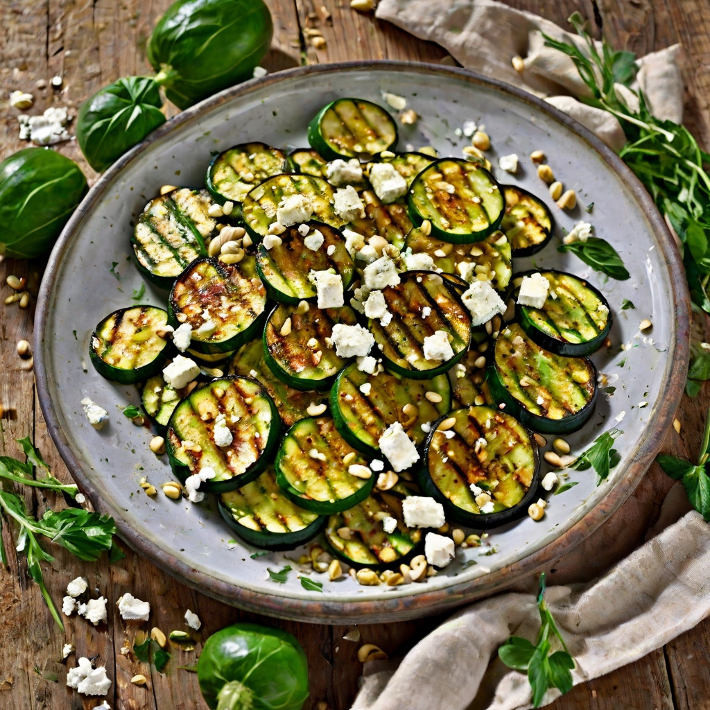 Griddled Courgettes with Pine Nuts & Feta