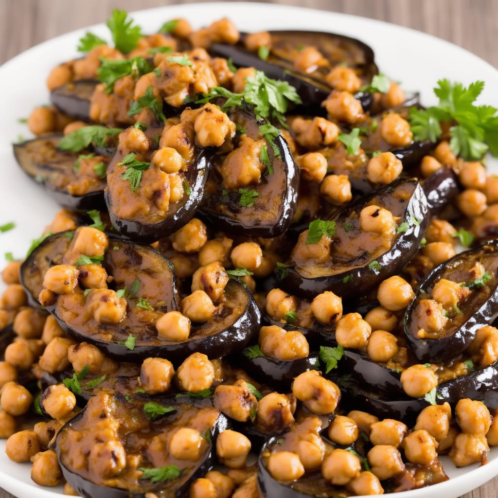 Grilled Aubergines with Spicy Chickpeas & Walnut Sauce