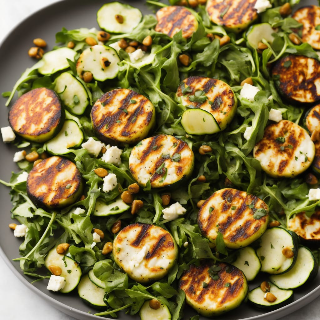 Grilled Courgette Halloumi Salad with Caper Lemon Dressing