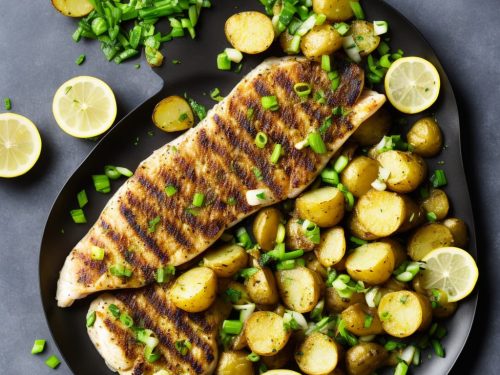 Grilled Fish with New Potato & Spring Onion Crush