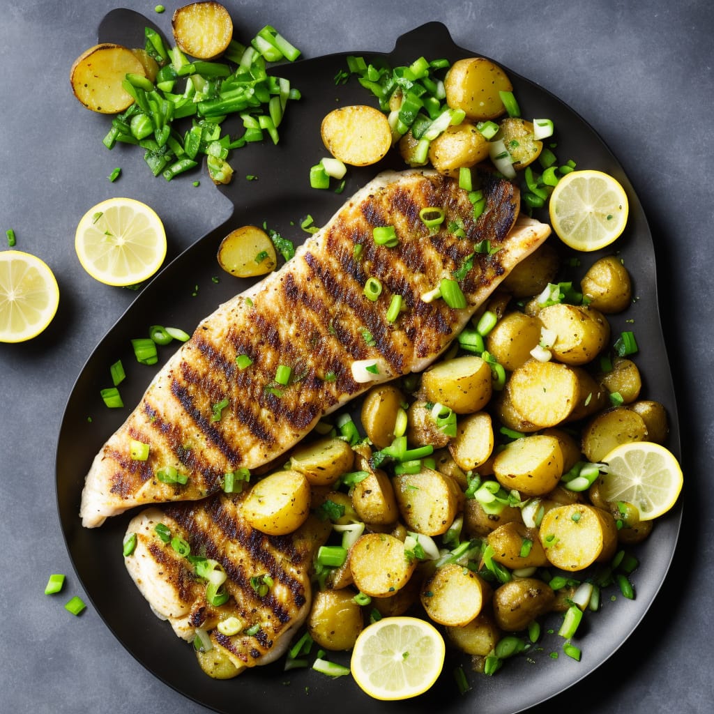 Grilled Fish with New Potato & Spring Onion Crush