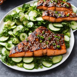 Grilled Salmon Teriyaki with Cucumber Salad