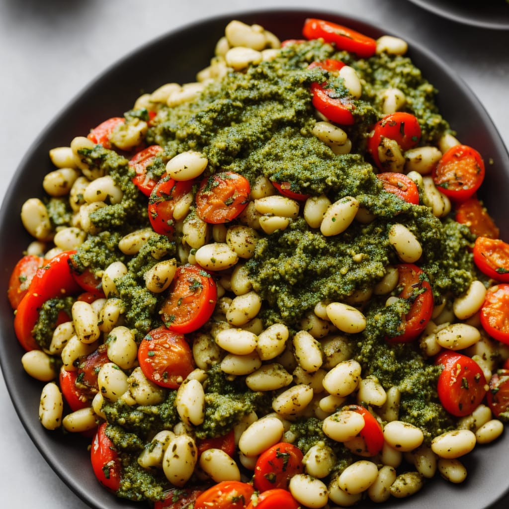 Grilled vegetables with cannellini beans & vegan pesto