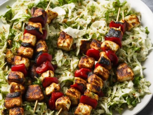 Halloumi & pepper kebabs with lemony cabbage salad