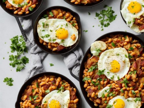 Ham & Potato Hash with Baked Beans & Healthy 'Fried' Eggs