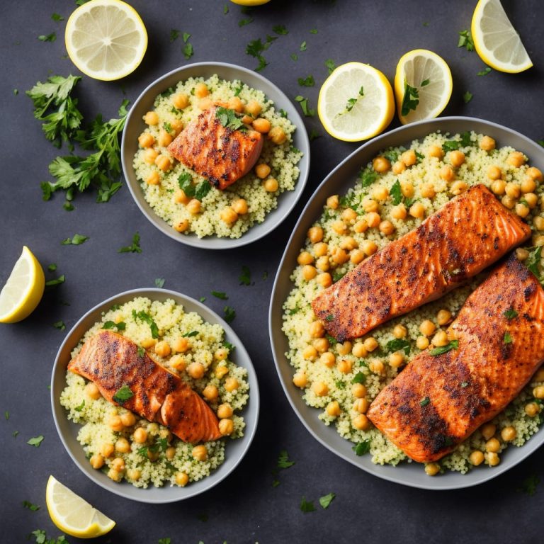 Harissa Roast Salmon with Lemon Chickpea Couscous Recipe