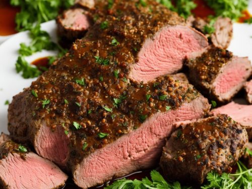 Herb-crusted leg of lamb with red wine gravy