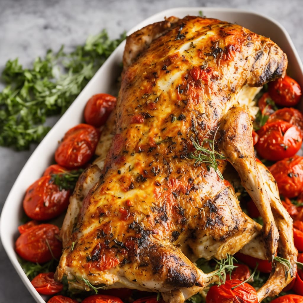 Herby Cheese Roast Chicken & Baked Tomatoes