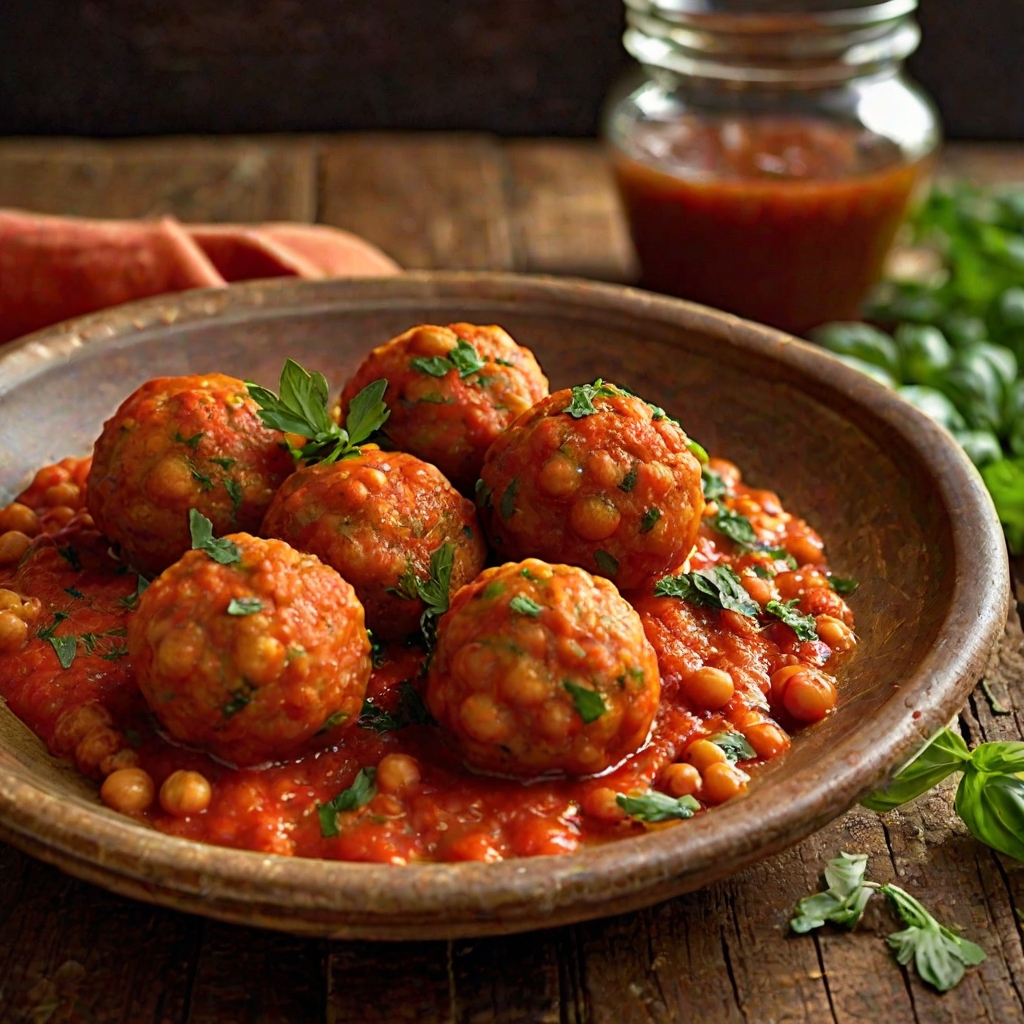 Herby Chickpea Balls with Tomato Sauce