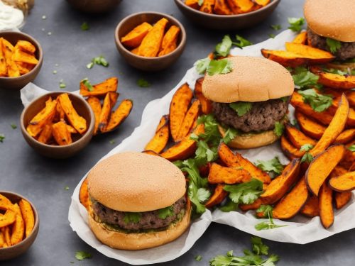 Homemade Burgers with Sweet Potato Wedges