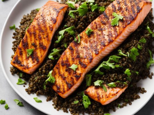Honey Mustard Grilled Salmon with Puy Lentils