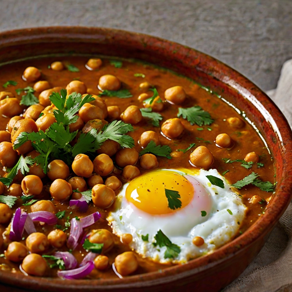 Indian Chickpeas with Poached Eggs