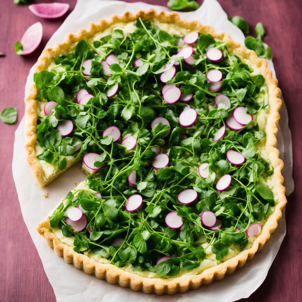 Jersey Royal, Wild Garlic & Watercress Tart with Pink Pickled Onions