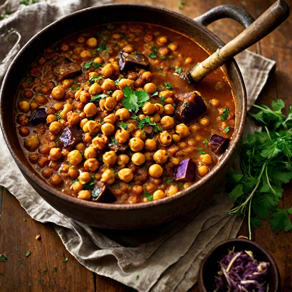 Lamb & Aubergine Stew with Crispy Chickpea Topping