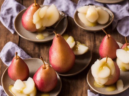 Lavender Poached Pear with Poire Williams Pudding